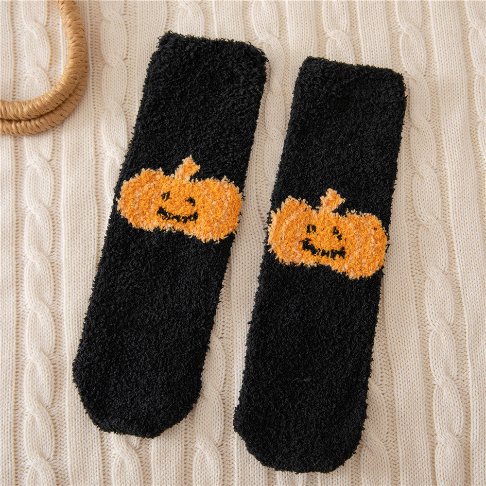 Halloween Men's And Women's Lint-free Plush Bed Socks