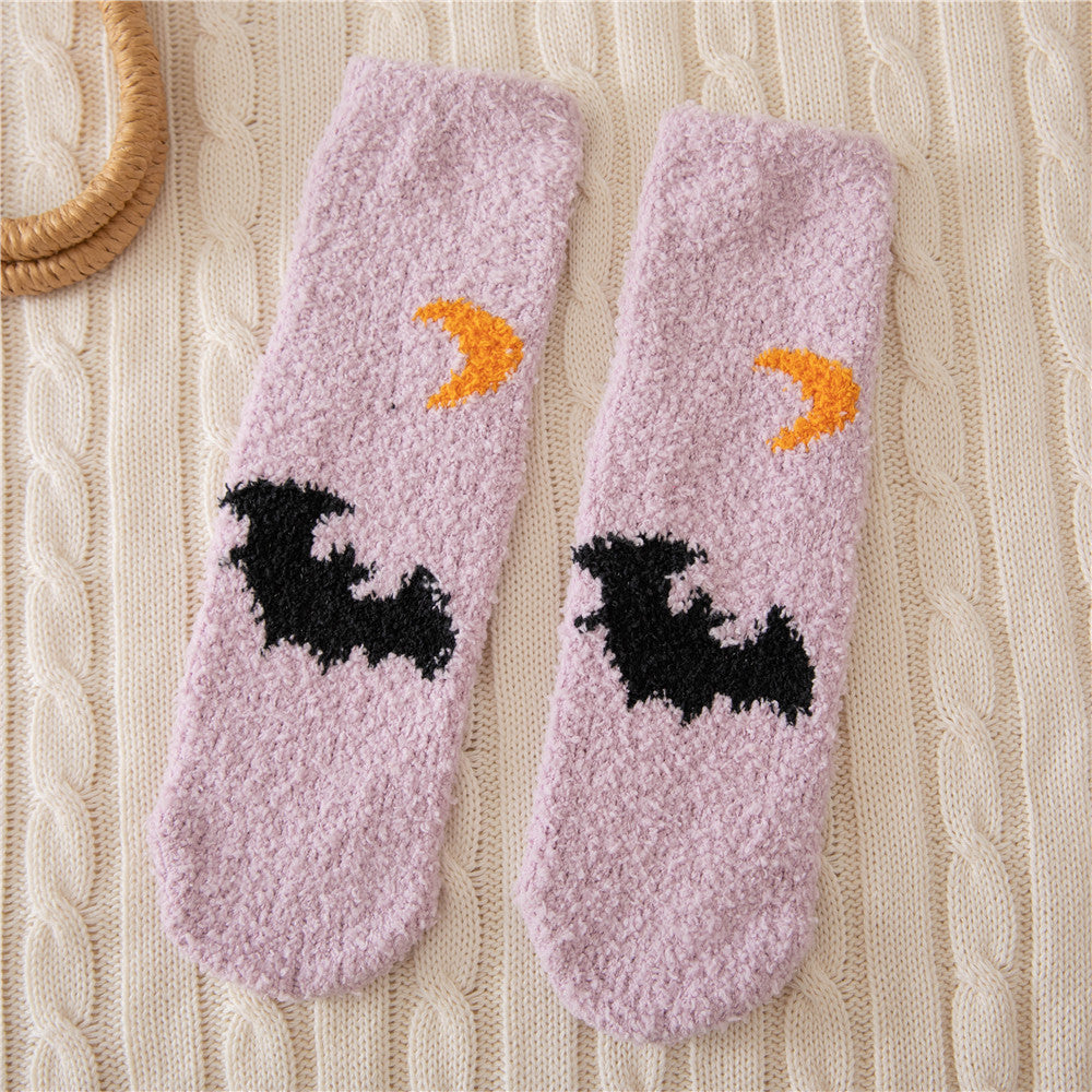 Halloween Men's And Women's Lint-free Plush Bed Socks