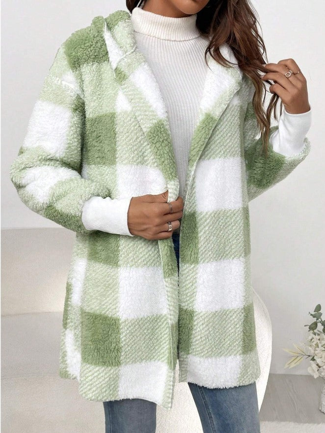 Loose Plaid Wool Cardigan