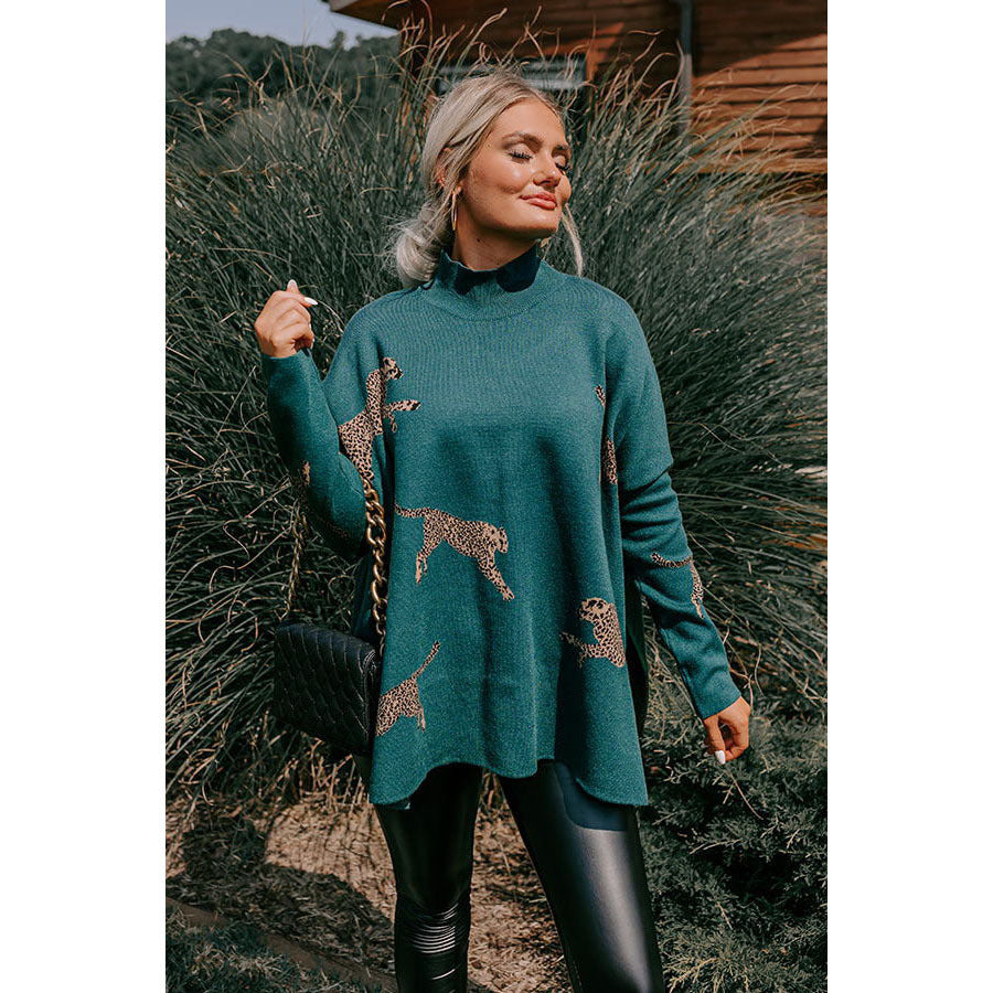 High Neck Split Casual Loose Batwing Sleeve Sweatshirt