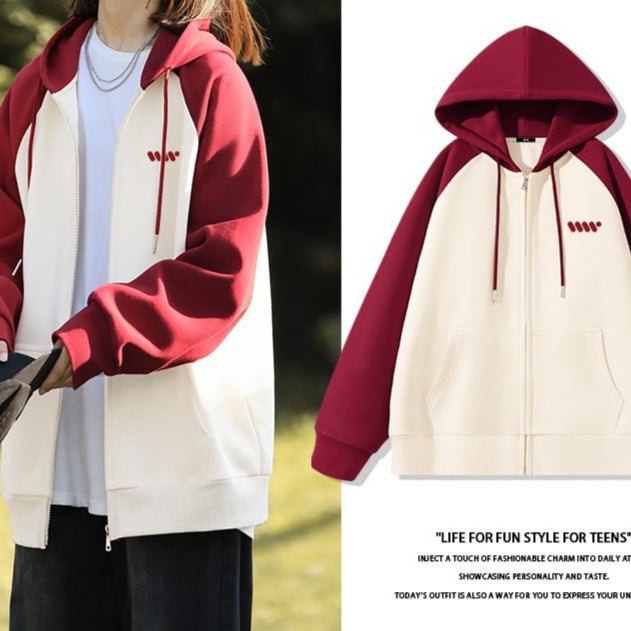 New Contrast Color Women's Clothing Winter Fleece-lined Casual Cardigan Coat Outerwear Women