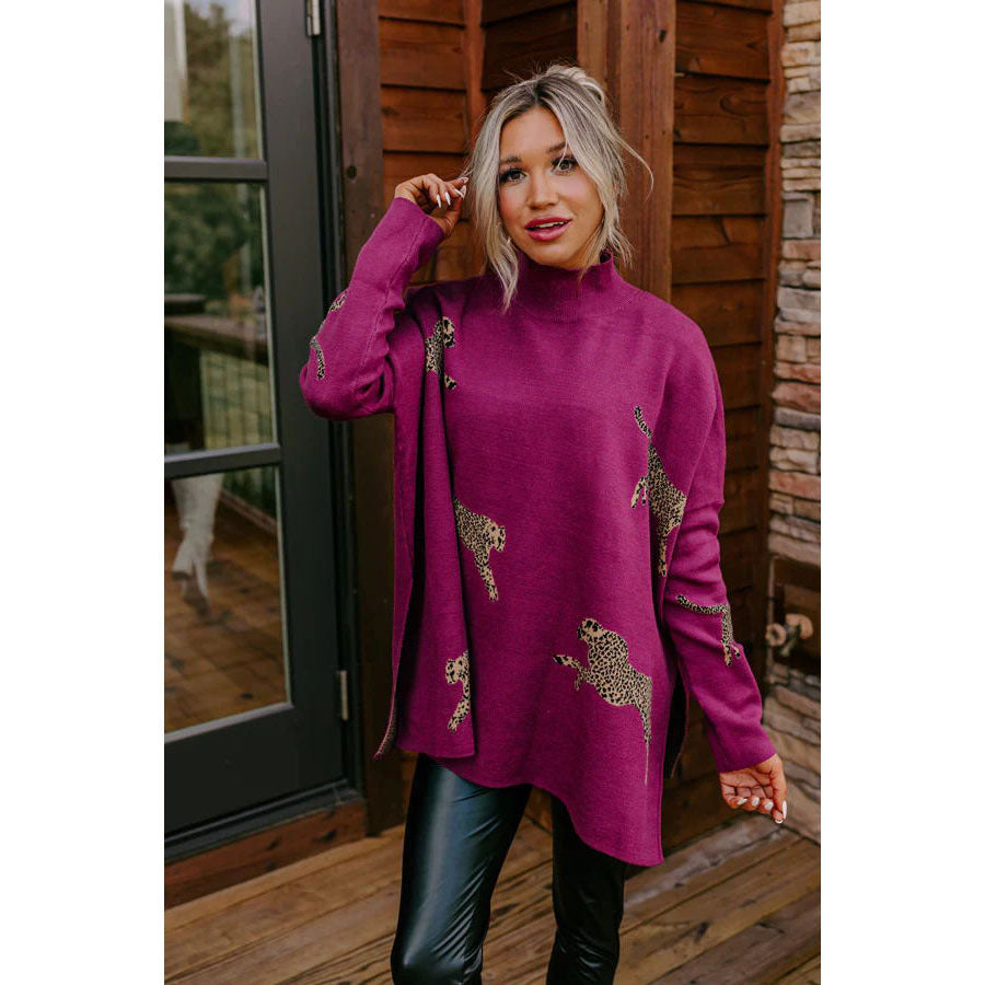 High Neck Split Casual Loose Batwing Sleeve Sweatshirt