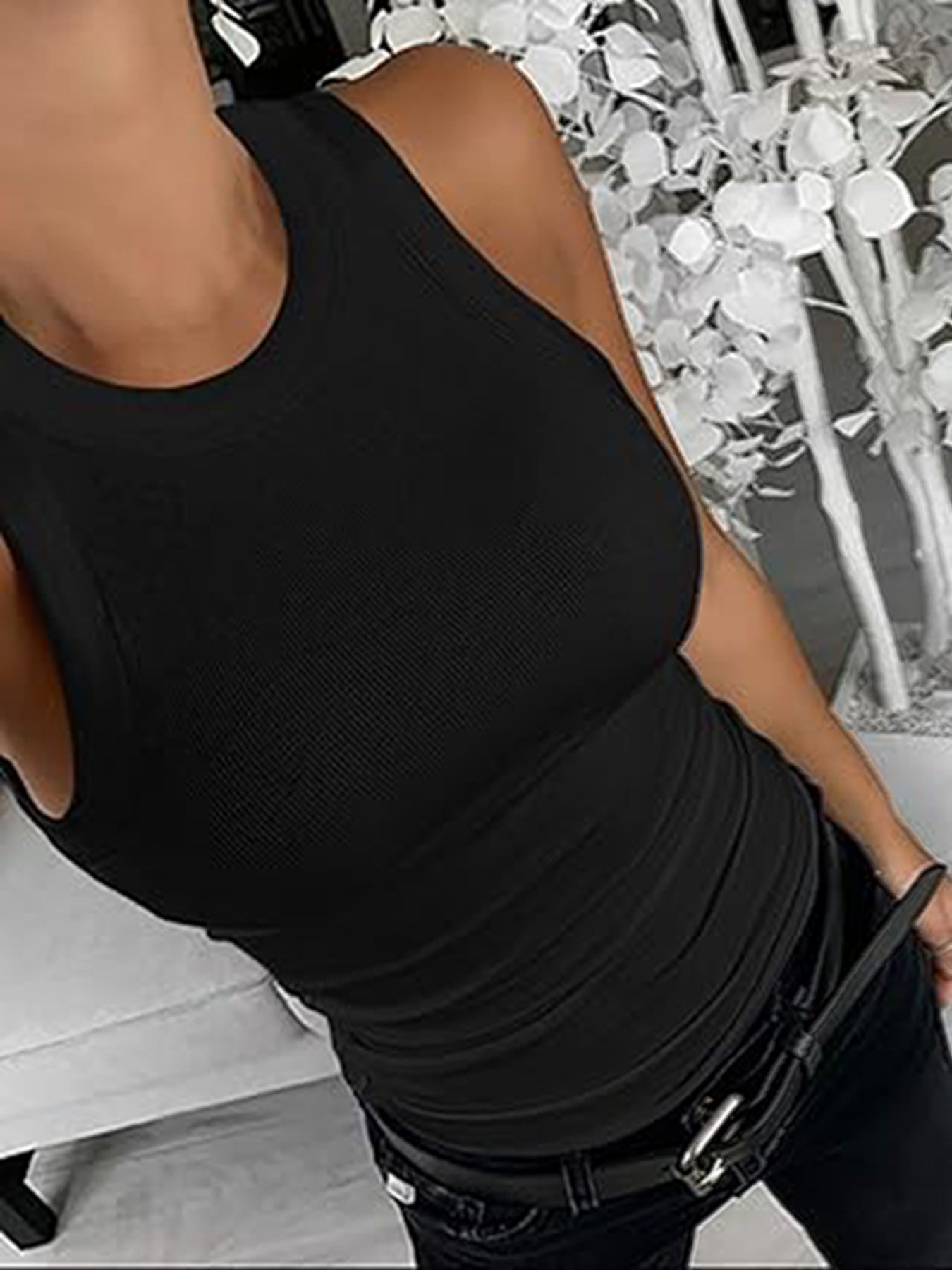 2 Piece Women's Vest Sexy Crew Neck Bottom Layer Wear Top Outside