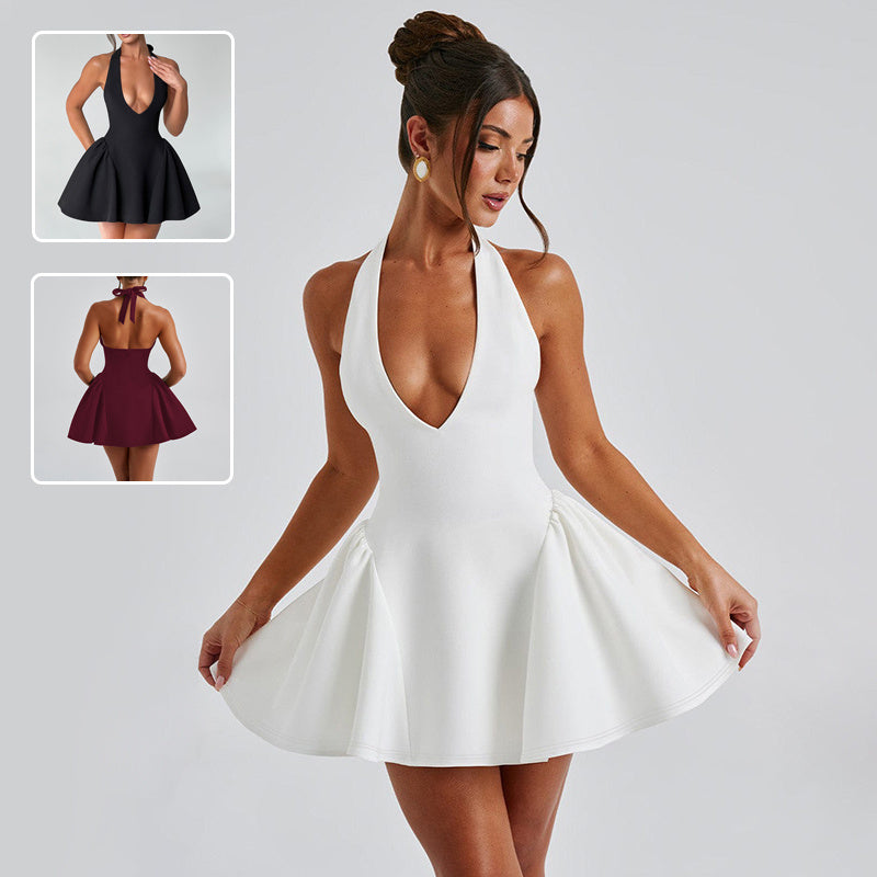 Sexy Deep V-neck Halter Dress Ins Fashion Slim Short Dress For Party Clothing Women