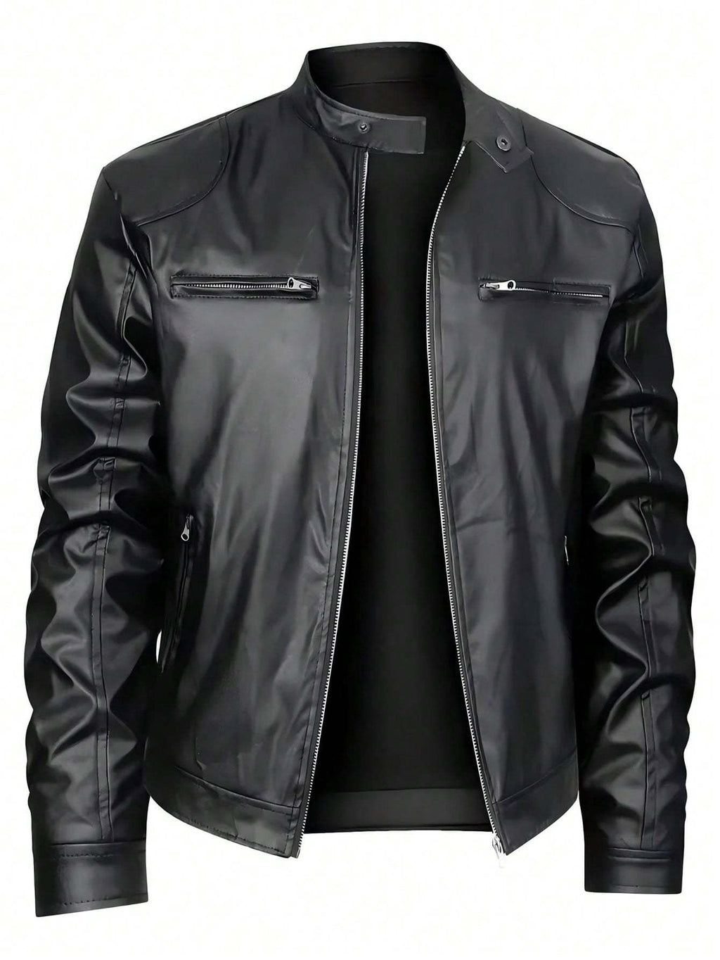 Men's Stand-up Collar Leather Jacket Business Casual Jacket