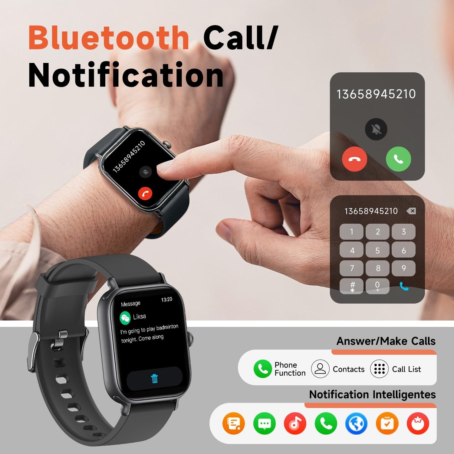 2.0 Inch HD - Fashion Smartwatch Bluetooth Talking, IP68 Showerproof Mental Health Tracker, Anxiety Relief Fitness Tracker