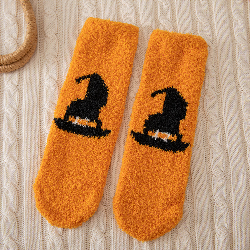 Halloween Men's And Women's Lint-free Plush Bed Socks