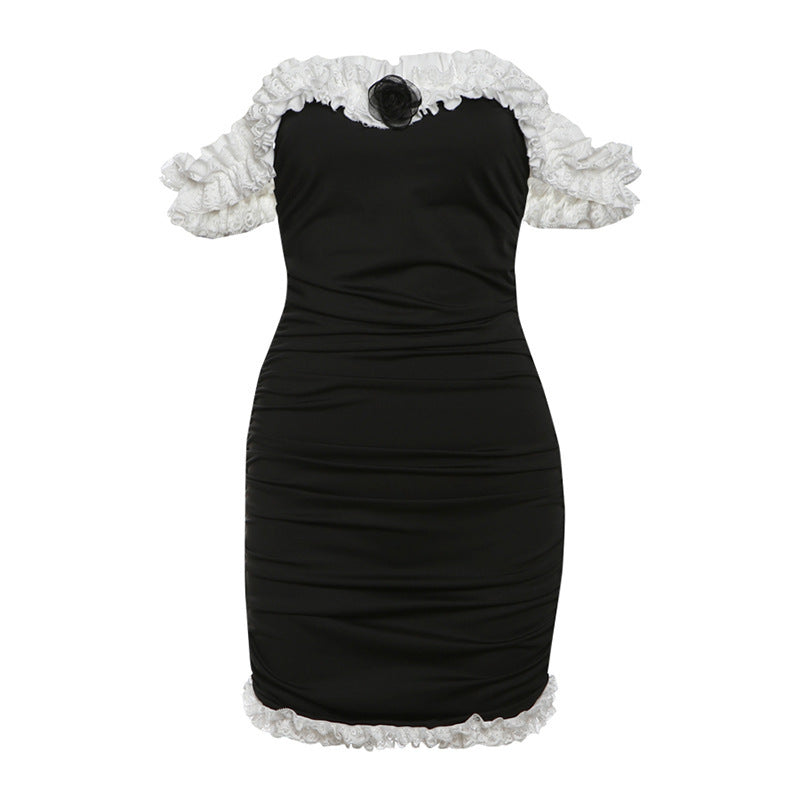 Off-neck Ruffle Hip Dress Women