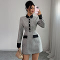 Button Long Sleeve Dress Plaid Women's Clothing