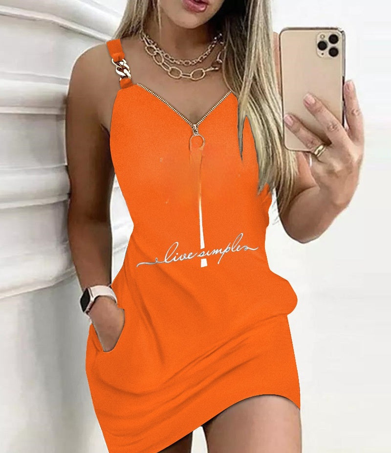 Color Matching Pocket Mini Dress Women's Clothing