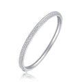 Classic Fashion Bridal Pave AAA Cubic Zirconia Princess Cut CZ Eternity Tennis Stackable Bangle Bracelet For Women, Prom, Wedding Silver Plated 7-7.5 Inch