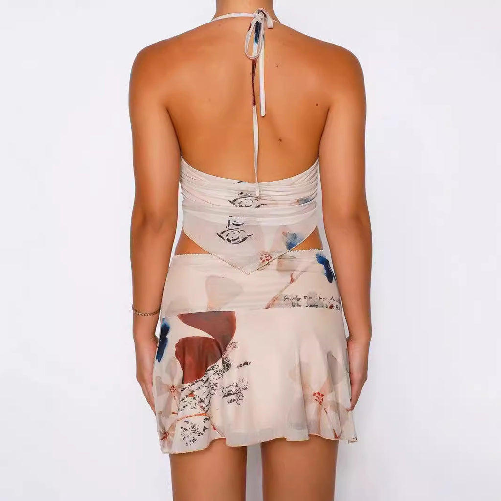 Women's Clothing Fashion Mesh Printing Suit