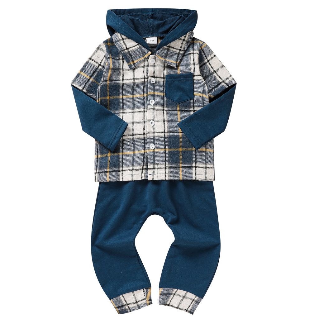 Toddler Baby Boy Clothes Plaid Long Sleeve Hoodie Sweatshirt & Pants 2pcs Boys Outfit Set