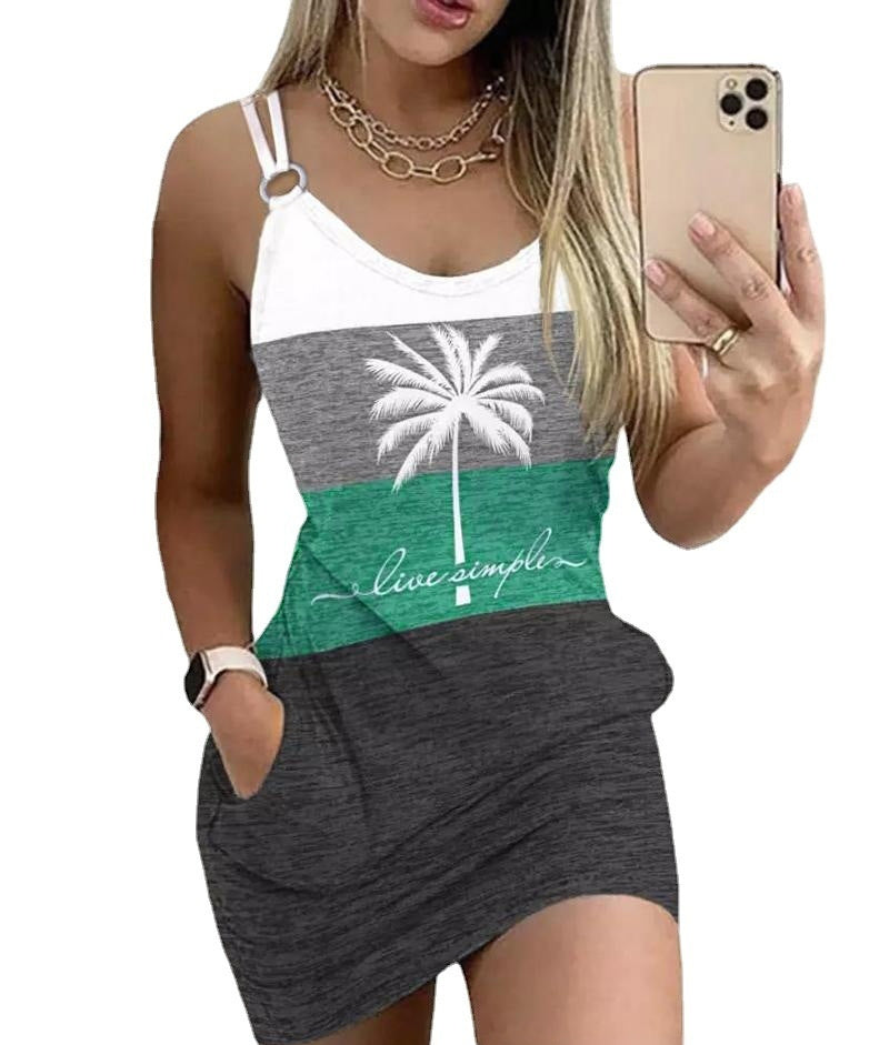 Color Matching Pocket Mini Dress Women's Clothing