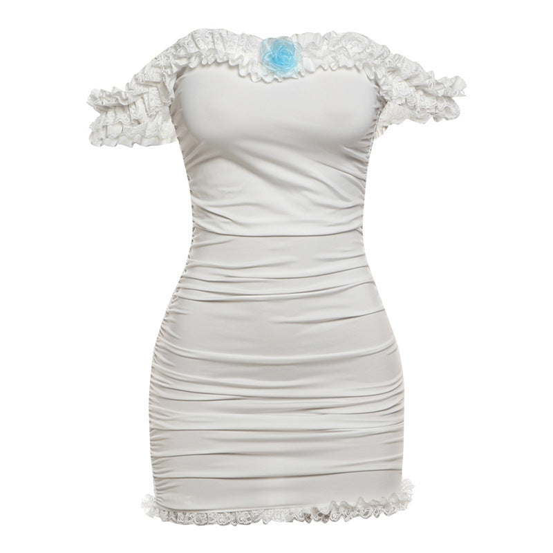 Off-neck Ruffle Hip Dress Women