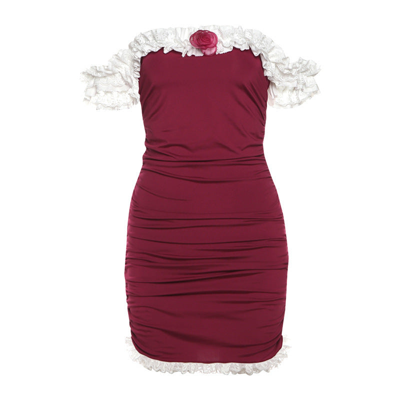 Off-neck Ruffle Hip Dress Women