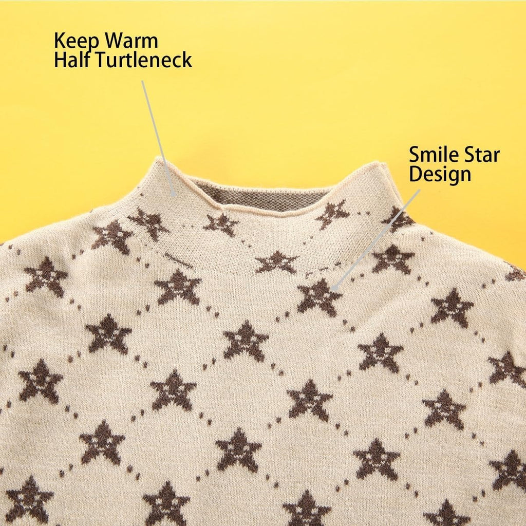 Askfine Girls Boys Pattern Half Turtleneck Sweaters Kids Warm Long Sleeve Knit Pullover Tops Unisex 5-14 Years