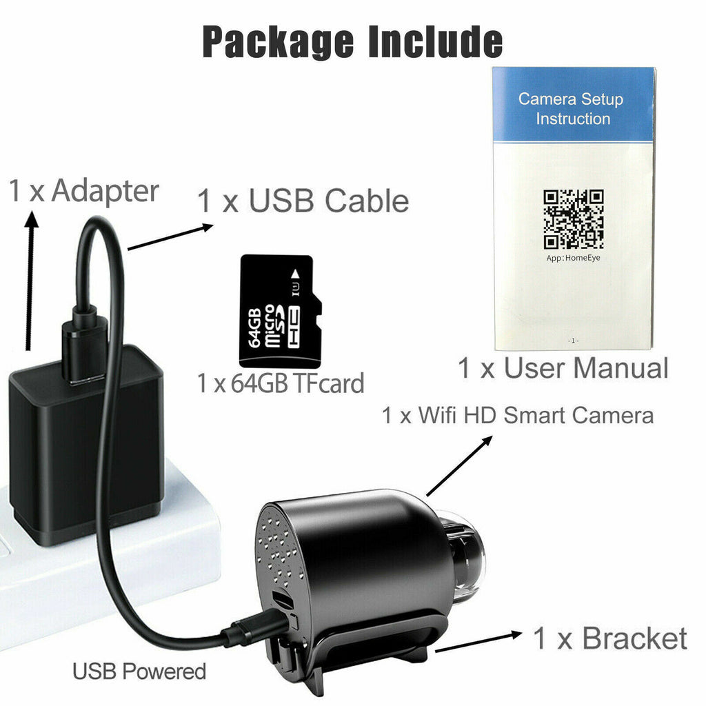 FREE 64G HD Hidden Spy Nanny Camera Wireless Wifi Home Security Night Vision HD 1080P