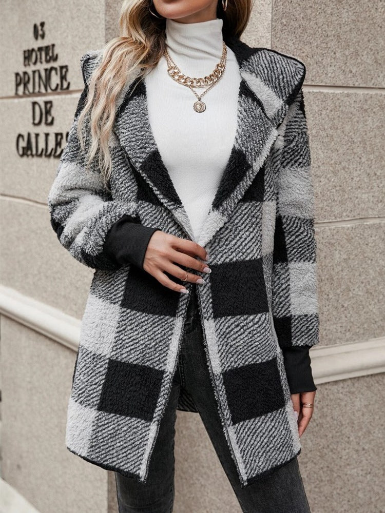 Loose Plaid Wool Cardigan