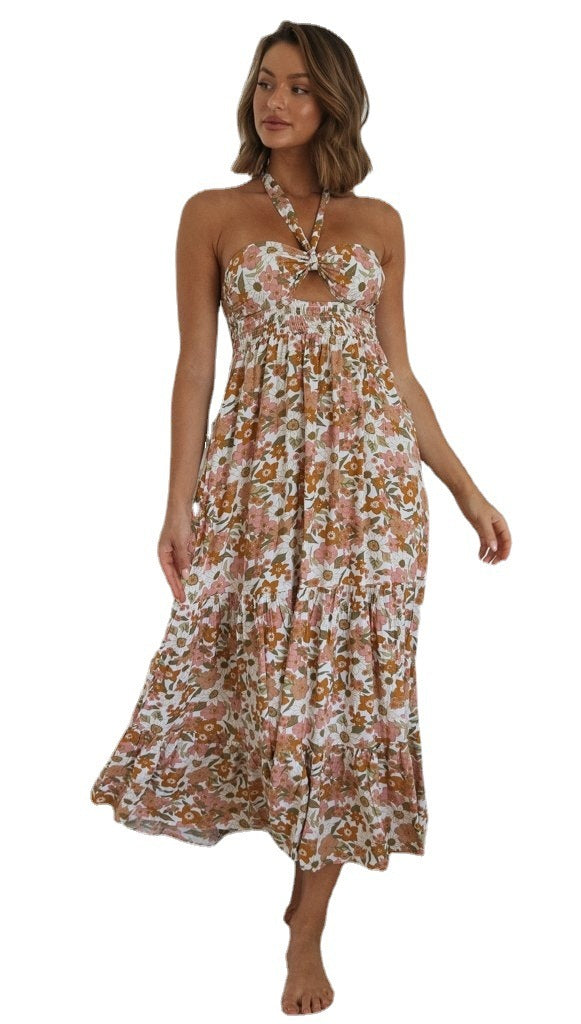 Women's Clothing Halterneck  Printed Long Dress