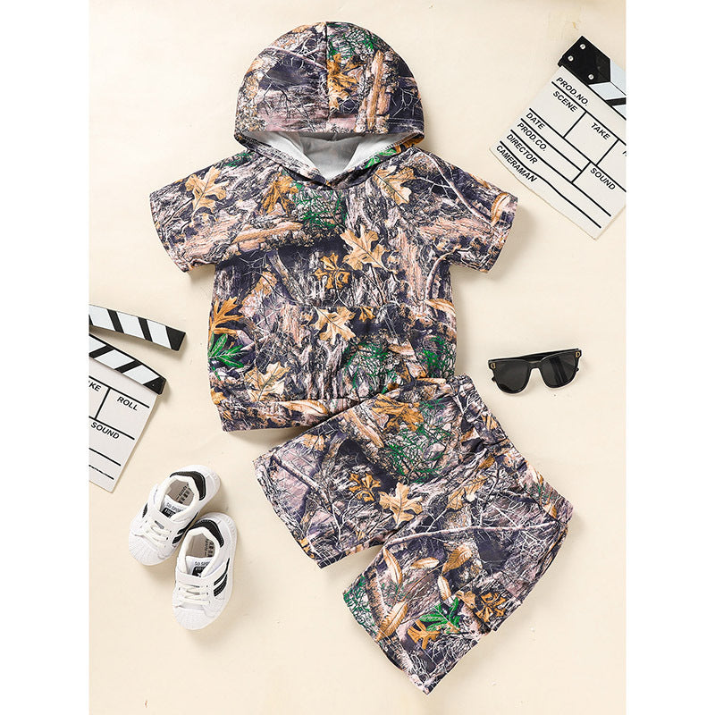 Toddler Baby Boy Outfits Little Boys Short Sleeve Camouflage Print Hoodie Sweatshirt Shirts & Short Pants With Pocket