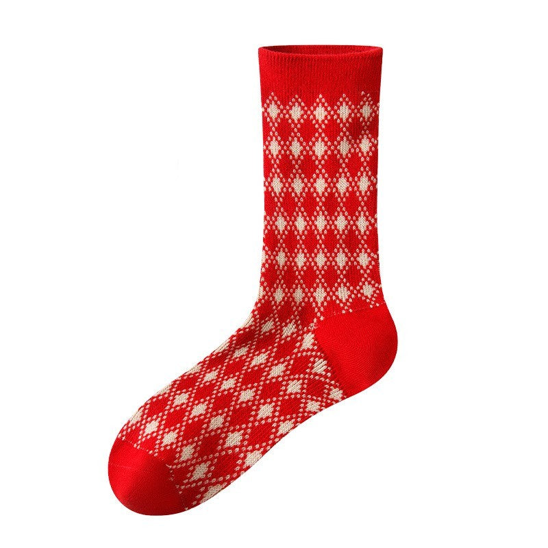 Red Socks For Women Middle Tube Pure Cotton