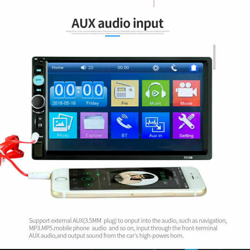 AUX Car MP5 Player  Double 2DIN Bluetooth Touch Screen Stereo Radio USB Camera