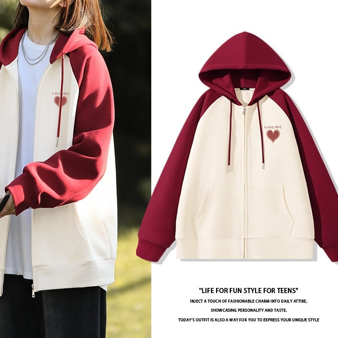 New Contrast Color Women's Clothing Winter Fleece-lined Casual Cardigan Coat Outerwear Women