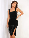 Women's Clothing Sleeveless Split Black Dress