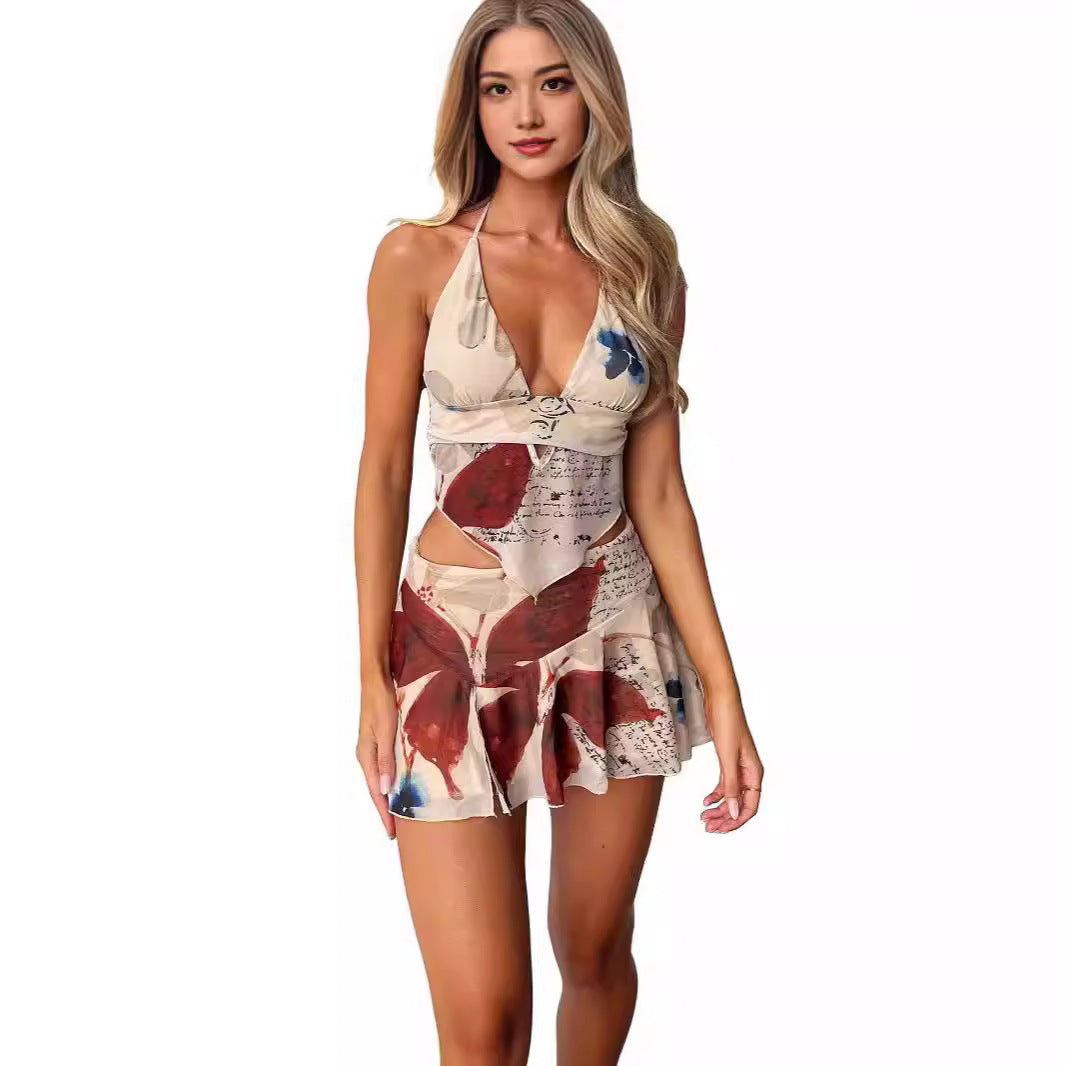 Women's Clothing Fashion Mesh Printing Suit