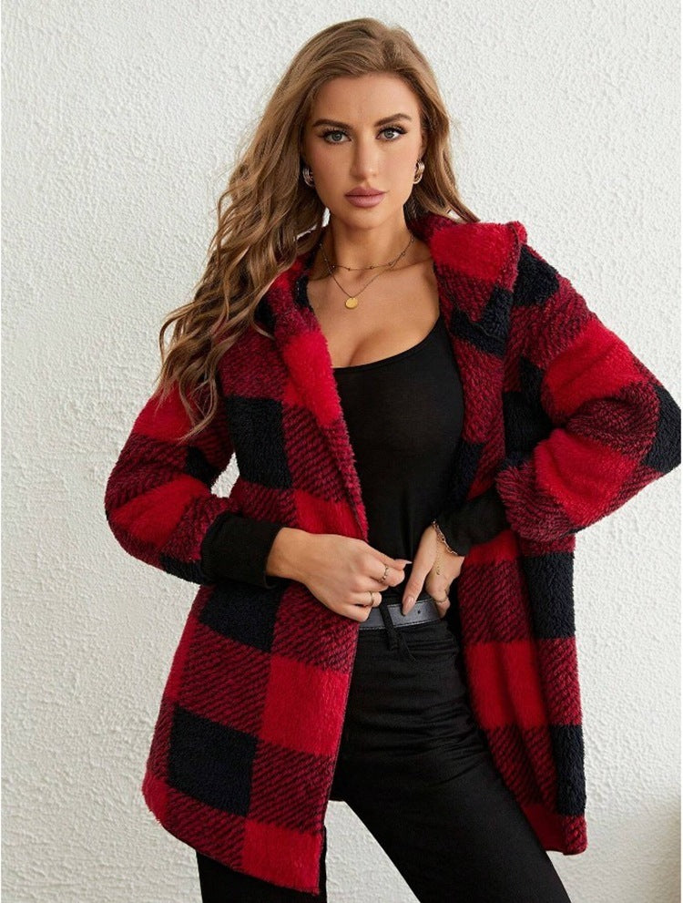 Loose Plaid Wool Cardigan