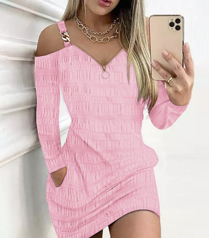 Color Matching Pocket Mini Dress Women's Clothing