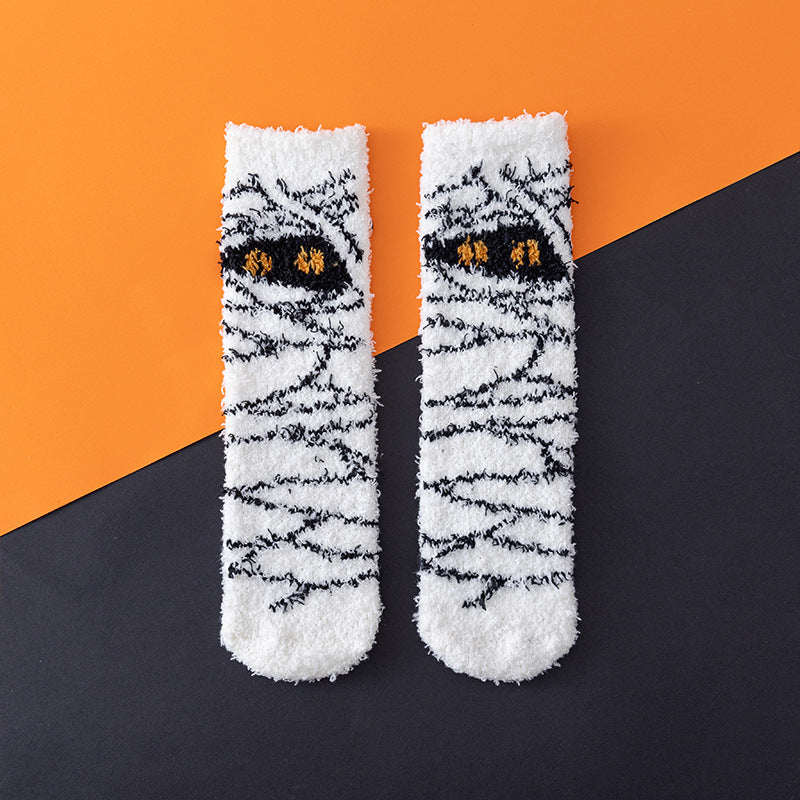 Halloween Men's And Women's Lint-free Plush Bed Socks