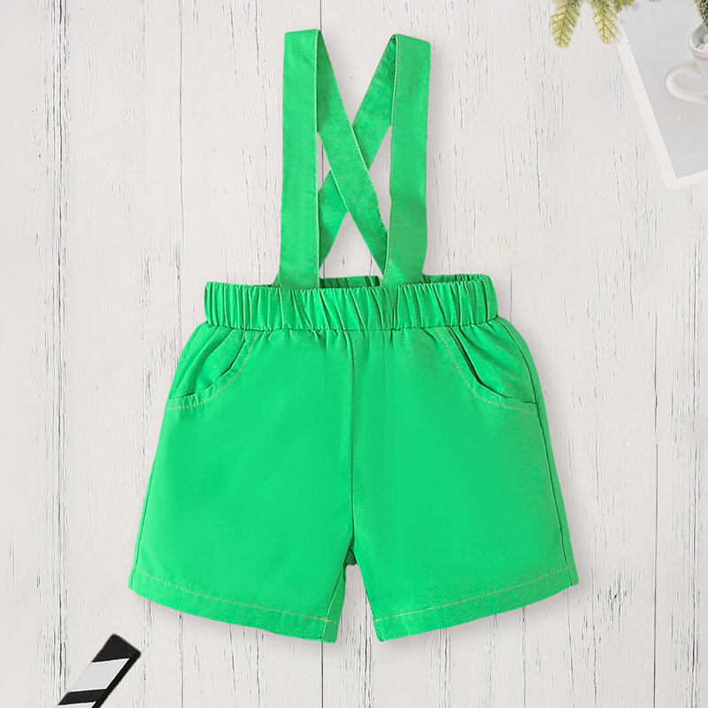 Newborn Baby Boy St. Patrick's Day Clothes Short Sleeve Clover Print Romper & Suspenders Pant 2Pcs Casual Clothes Set