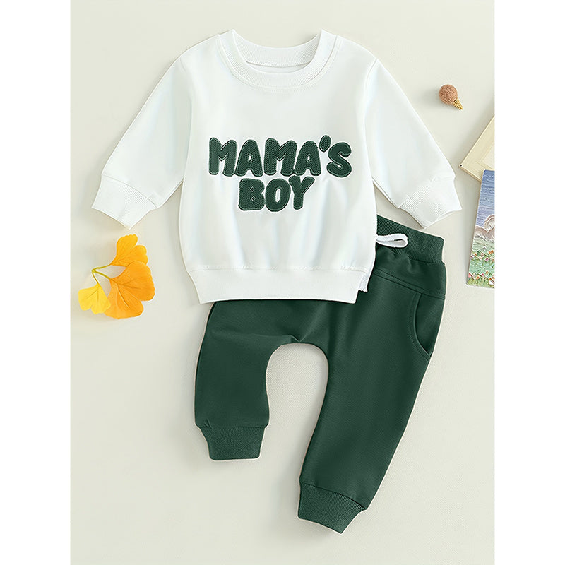 Toddler Baby Boy Clothes 'Mama's Boy' Print Long Sleeve Sweatshirt Tops Trousers Set Casual Cute Outfit