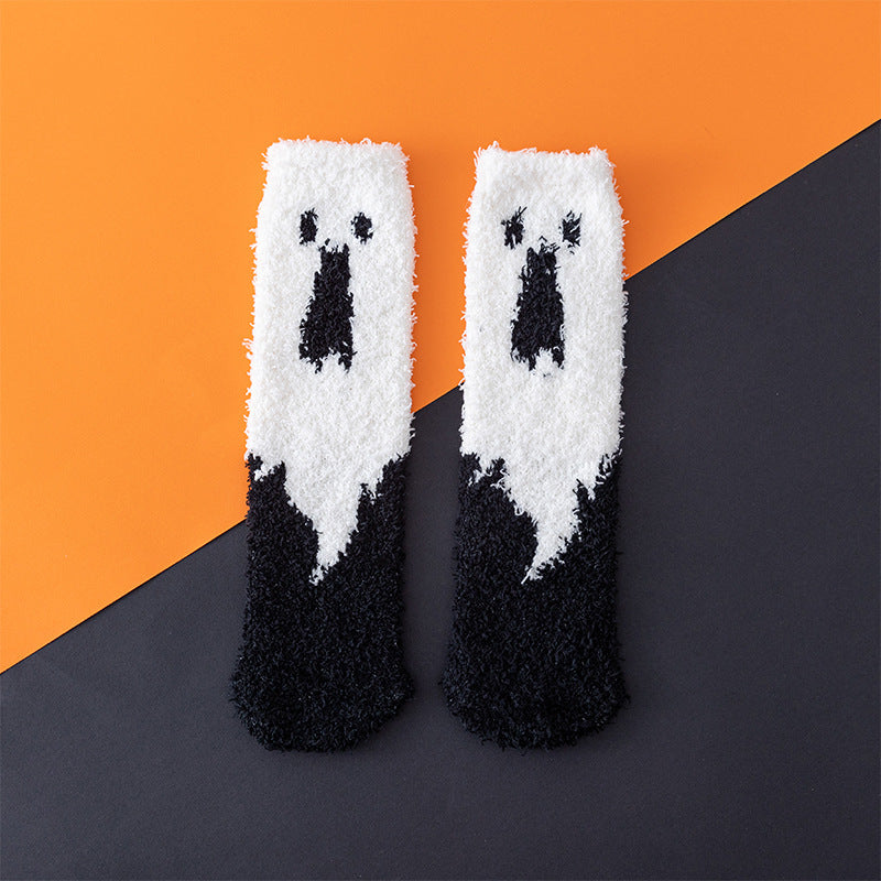 Halloween Men's And Women's Lint-free Plush Bed Socks