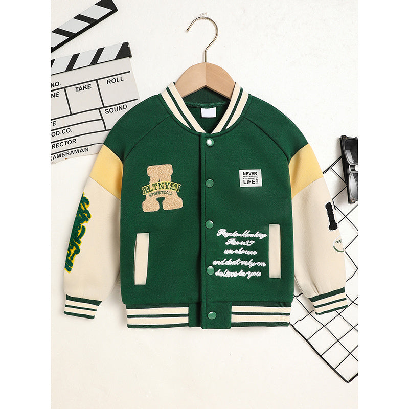 Toddler Kids Girls Boy's Trendy Embroidery Letters Print Jacket Baseball Collar Sports Casual Coat Children's Wear