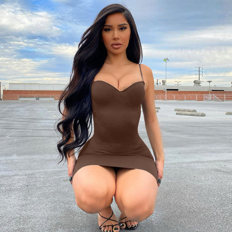 Sling Pure Color Dress Temperament Women's Clothing