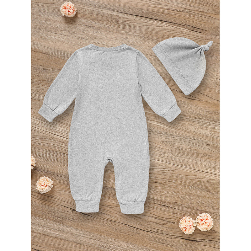 Newborn Baby Boy Outfits Long Sleeve Animal Print Romper & Hat 2Pcs Fall Winter Clothes Set